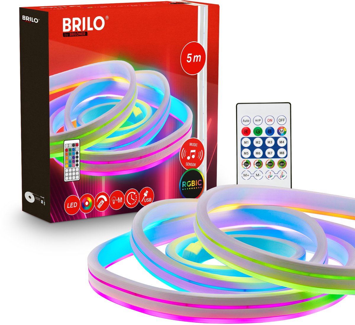 BRILONER - LED Strip 5 meter - light strip - RGB LED verlichting - met afstandsbediening - dimbaar - muzieksensor - gaming accesoires