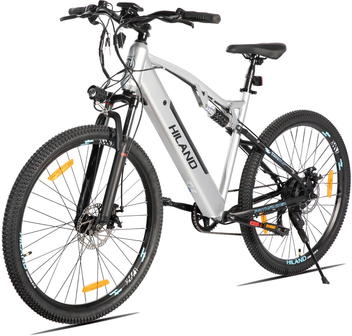Hiland Spokane Elektrische Mountainbike - 27.5 Inch - Full Suspension - 250W Motor - Shimano 7 Versnellingen - Mechanische Schijfremmen - Grijs thumbnail 2