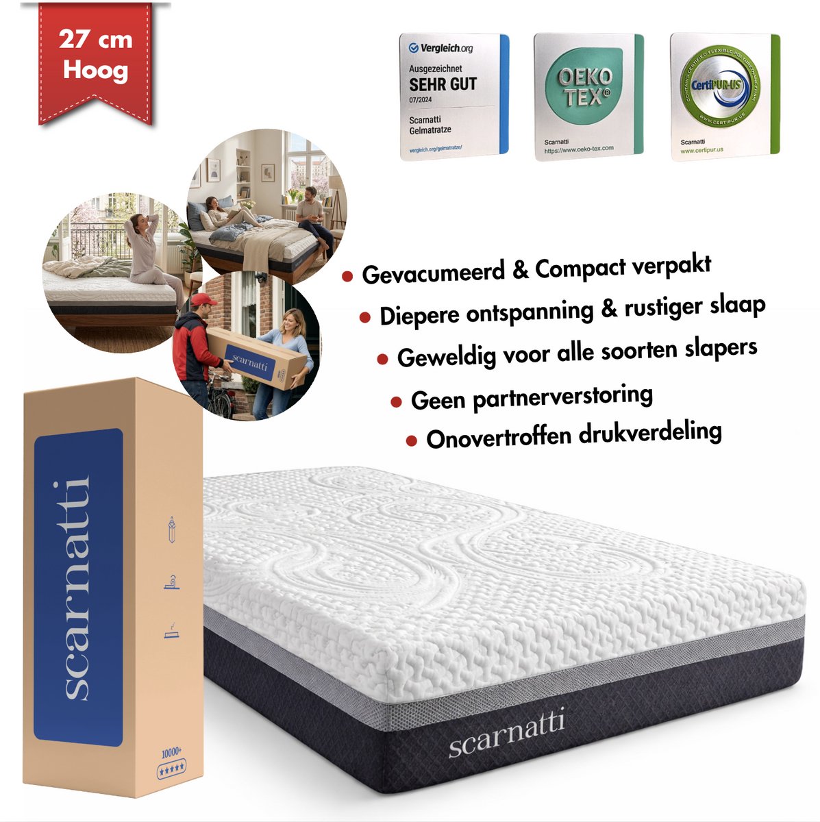 Premium Matras 80x200 - 27 cm hoog - 2in1 Koudschuim / Traagschuim - Extra Comfort - Bamboe tijk - logeermatrassen - Matrassen - 80 x 200 cm