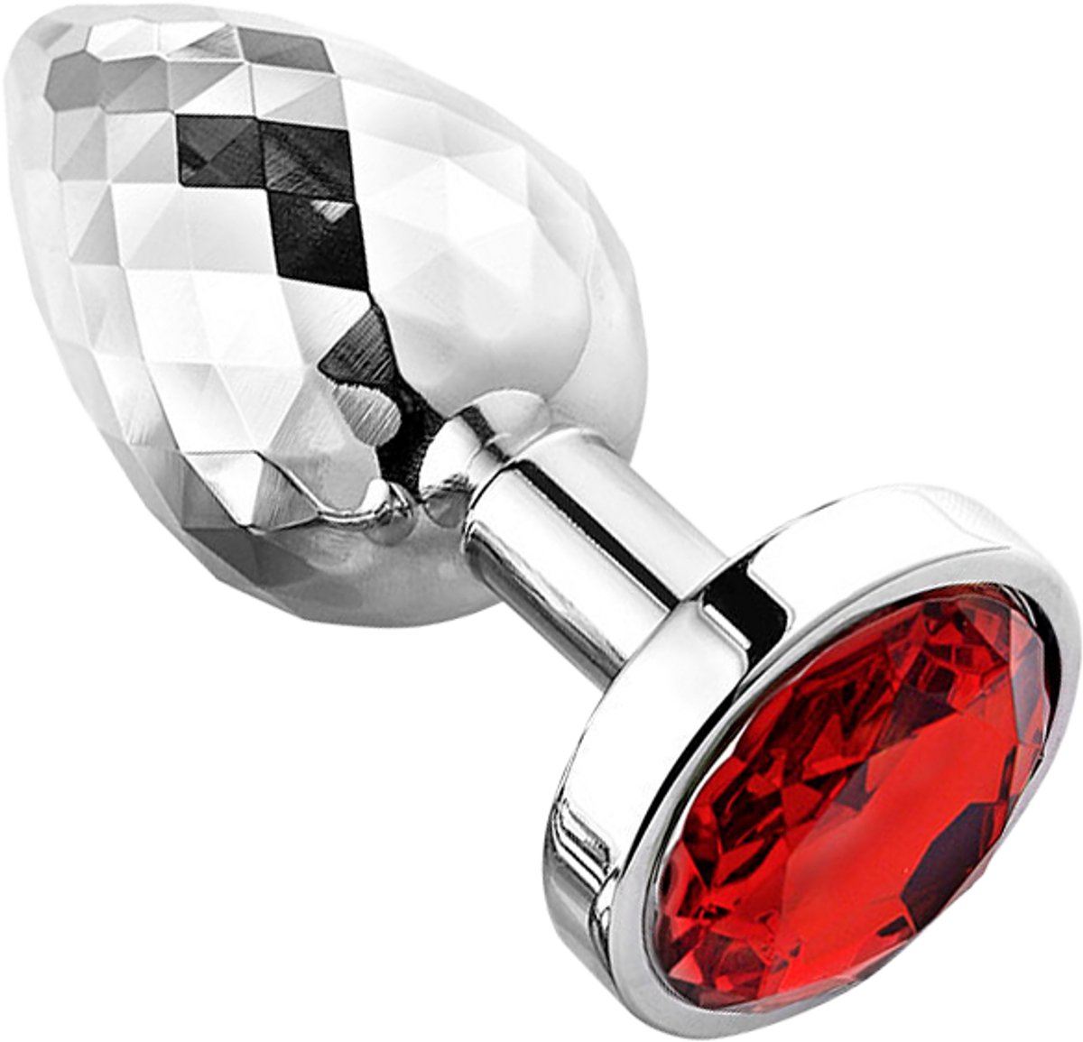 PLGZ - Diamond Facets Anaal Plug - Zilver met Rode Siersteen