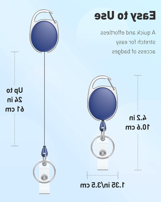 Set van 5 Uittrekbare Badge Reel voor Badgehouders - Stevige Sleutelhanger met RVS Veer, 60cm Nylon Koord en Carabiner Clip voor Professioneel Gebruik van Merkloos — afbeelding 5