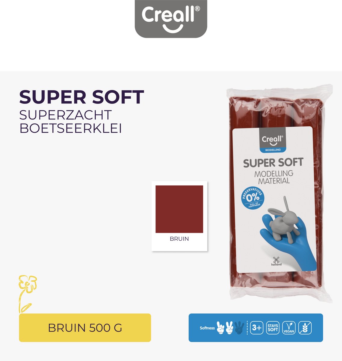 Supersoft Boetseerklei 500gr - Bruin