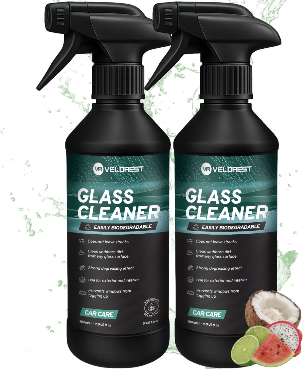Velorest Glass Cleaner 2 x 500ML - Ruitenreiniger Spray - Glasreiniger - Window Cleaner - Autoruitenreiniger - Glasreiniger Auto - Ruitenreinigers