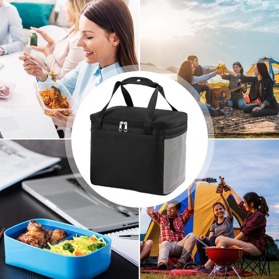 Koeltassen - Geïsoleerde Koeltas - 25x18x15 cm - Koeltassen - Lunchtas - 3 Laags - Picknicktas - Handvat Riem - Lekvrij en Waterdicht - voor Kantoor, Camping, Picknick, Reizen - Thermotas voor Levensmiddelentransport - Zwart — afbeelding 3