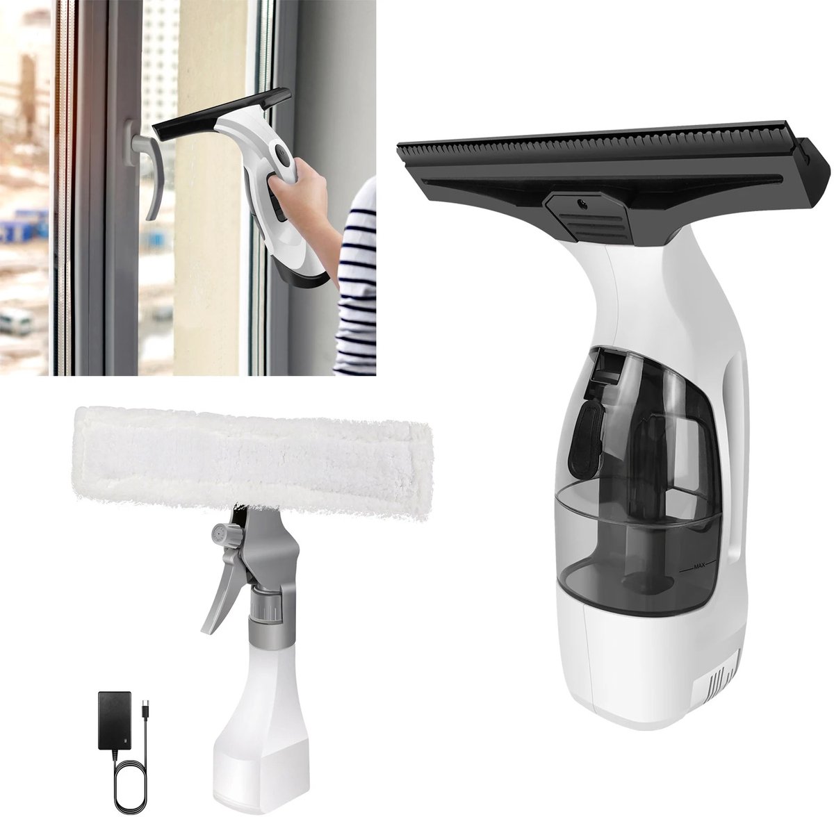 Cellista Raamwisser 3-in-1 Draadloos - Raamstofzuiger - Elektrische Wisser - 2200mAh - 28cm Douchetrekker - Voor Ramen Spiegels Tegels