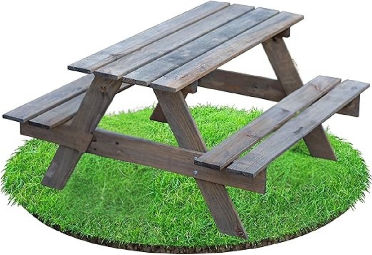 Verte Kinder Picknicktafel - Houten Picknicktafelset voor Kinderen – 2 Bankjes – Grijs – Zitgroep voor Binnen en Buiten