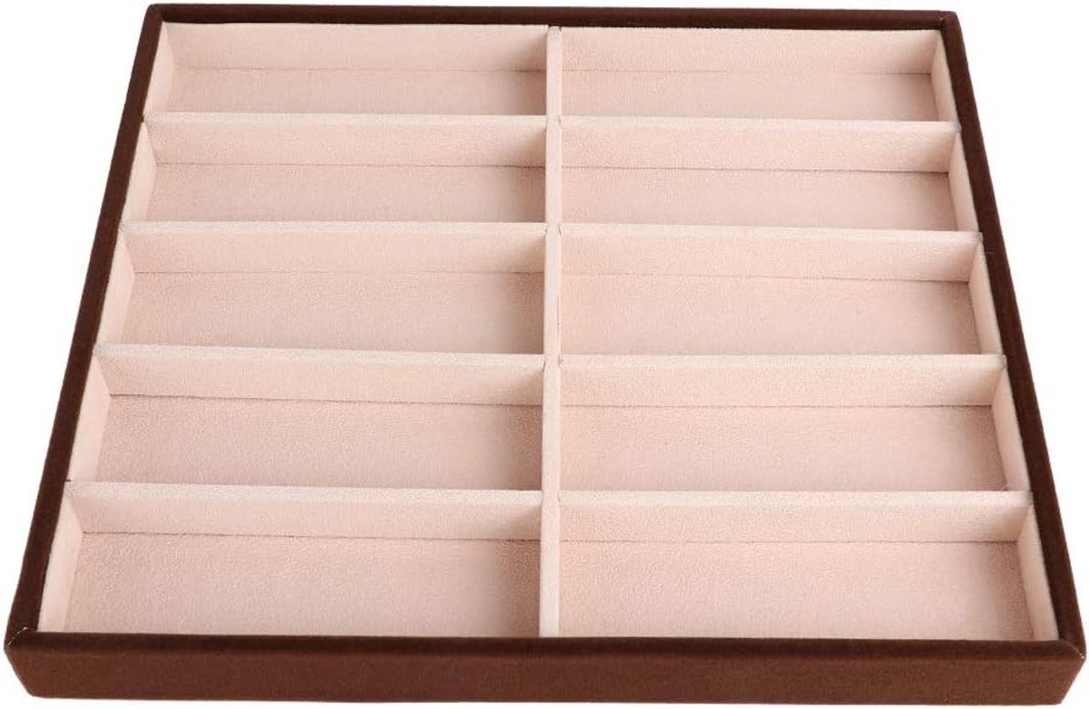 Leren brillenkoker met 10 vakken, luxe opbergdoos van suede met open bovenkant voor brillen en accessoires