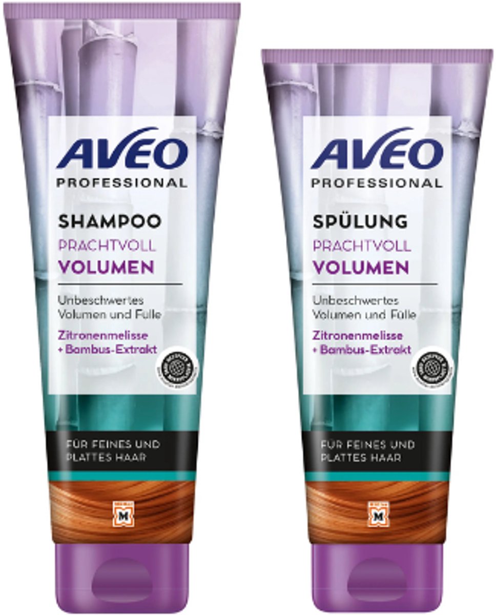 Aveo Professional Prachtvol Volume Haarverzorging Set - Shampoo & Conditioner | 250 ml + 200 ml - Citroenmelisse & Bamboe-extract | Voor Fijn Haar - Extra Volume