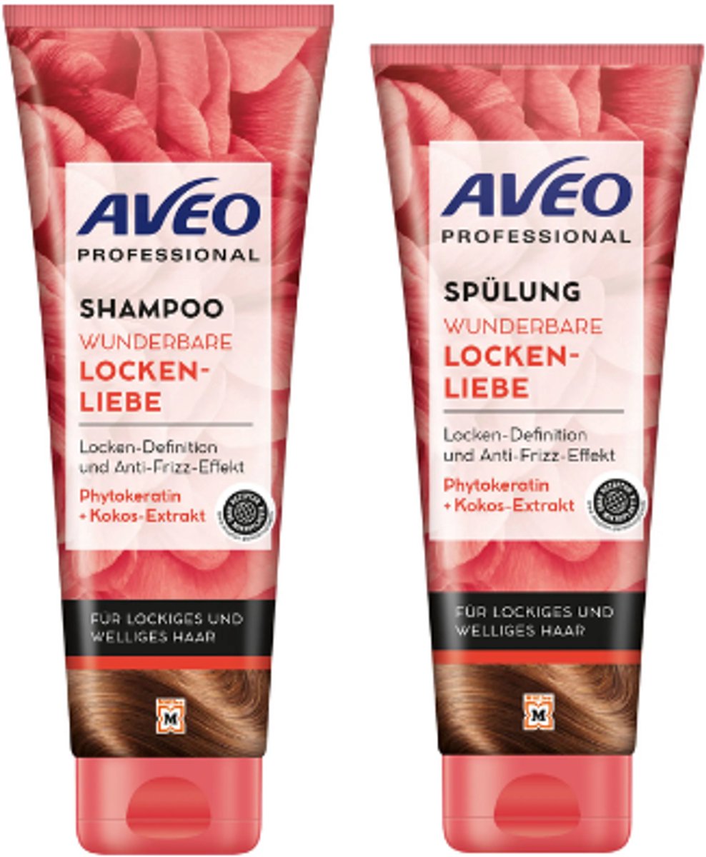 Aveo Professional Lockenliebe Haarverzorging Set - Shampoo & Conditioner | 1x 250 ml & 1x 200 ml - Voor Krullend & Golvend Haar | Anti-Pluis & Definitie