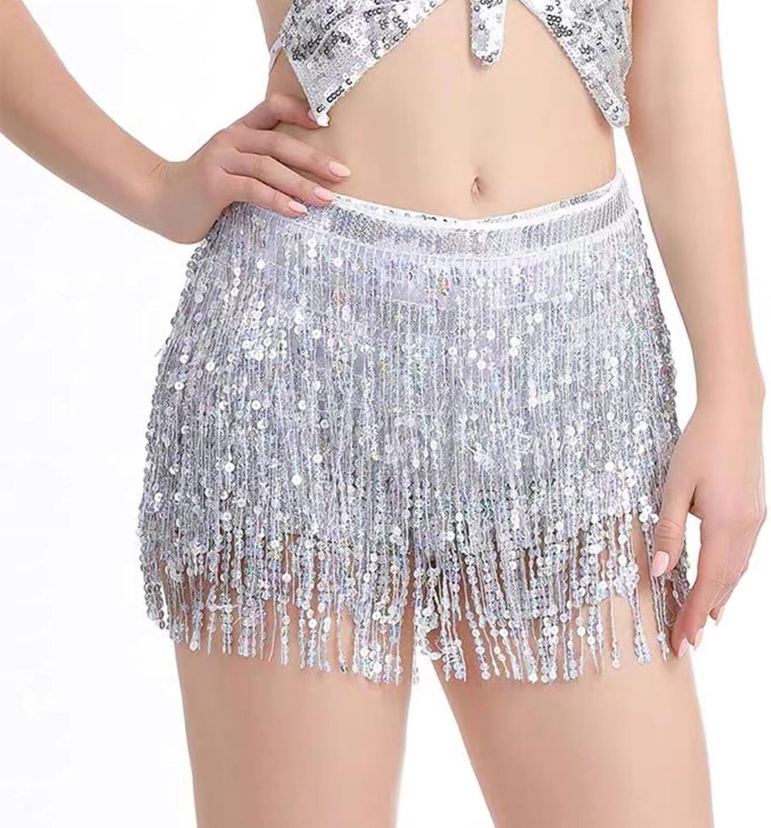 Elegante rok met pailletten en franjes voor dames, perfecte kostuumrok voor feesten en evenementen