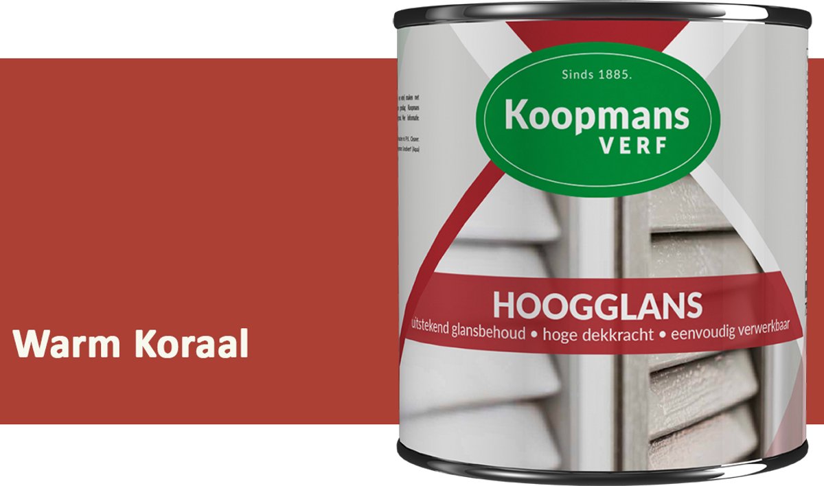 Koopmans Hoogglans Lakverf Binnen & Buiten – Voor Hout en Metaal – Krasvast – Hoge Dekkracht – Kozijnen, Deuren & Meubels – Warm Koraal – 750 ml