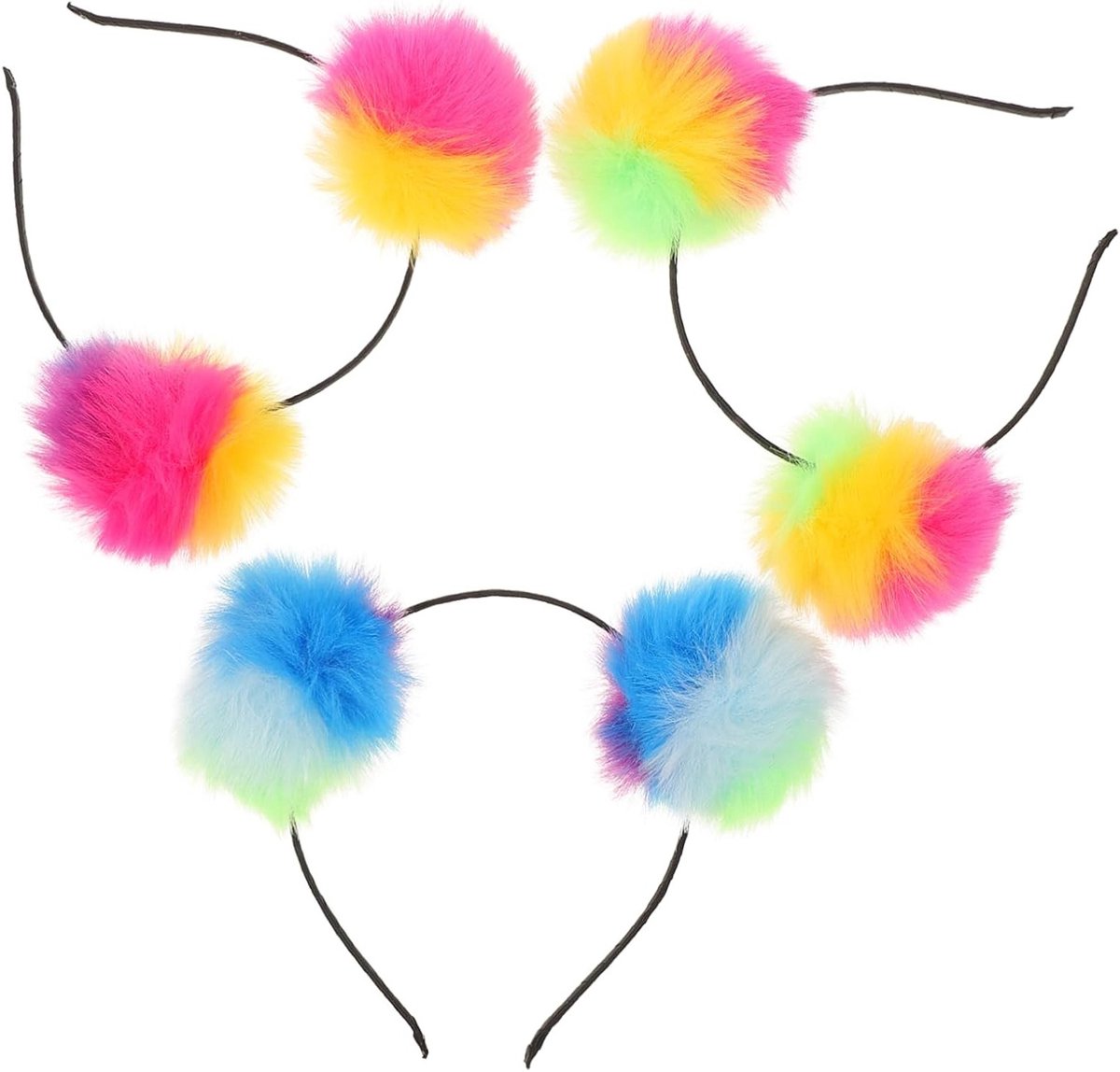 Set van 3 kleurrijke pluizige pompon-haarbanden voor dames, feestjes, kostuums en meisjesaccessoires