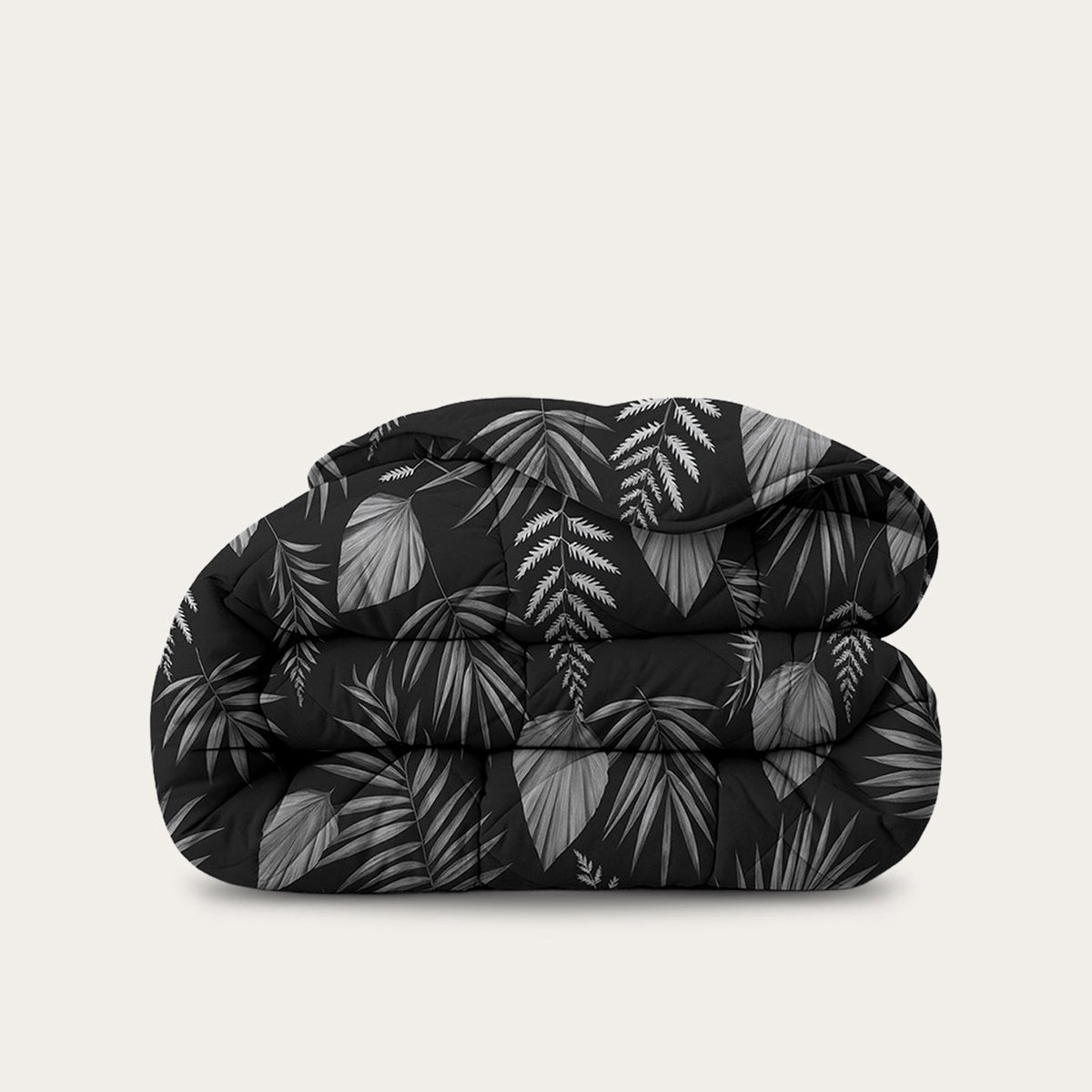 HappyBed Dekbed zonder overtrek 140x220 - Bedrukt dekbed zonder hoes - Hoesloos Dekbed met Print - Wasbaar All Year - Eenpersoonsdekbed - Black leaves