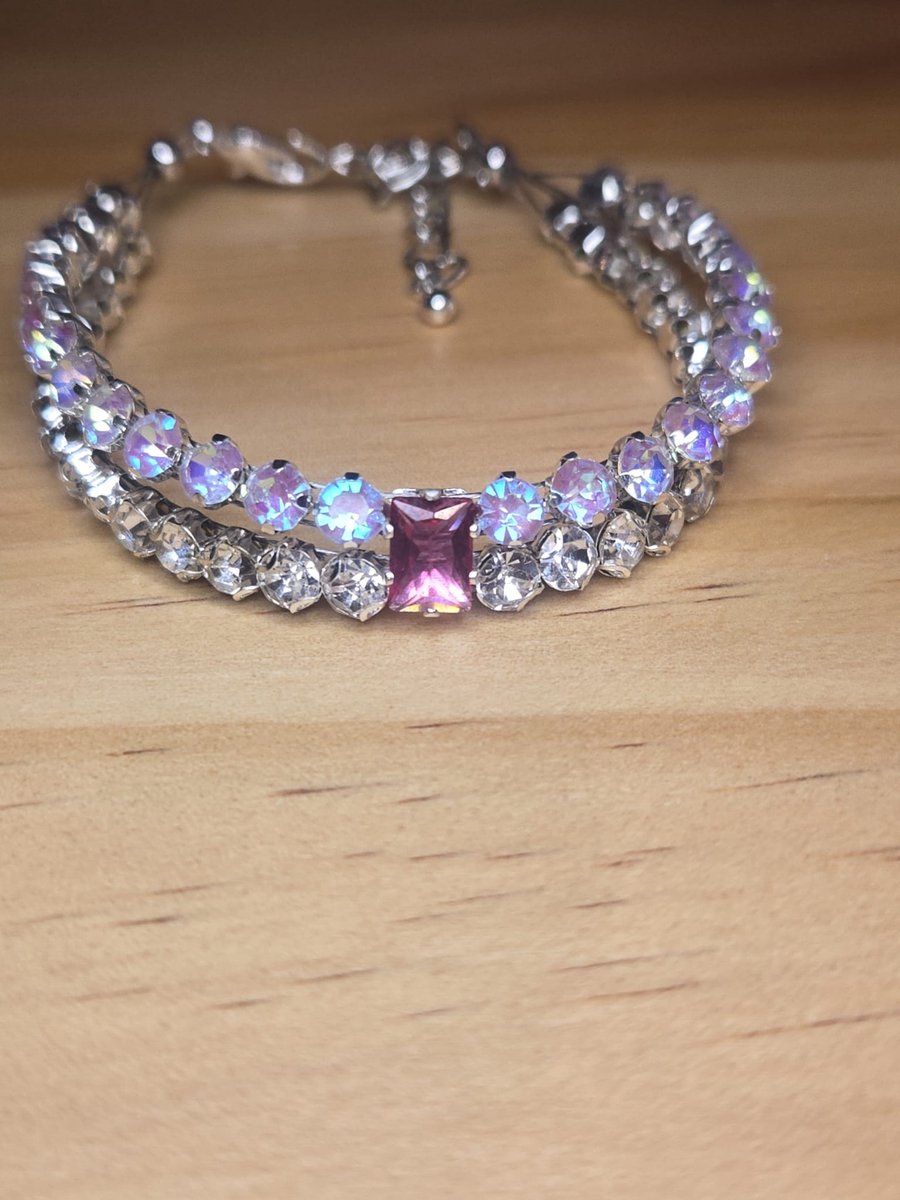 dubbele strass armband in 1 met zirkonia highlight.