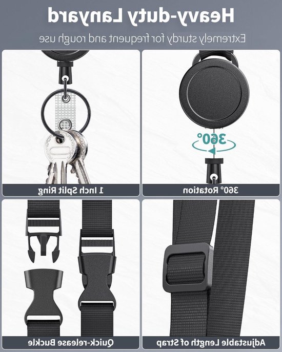 Verstelbare en stevige lanyard met retractable badge reel, quick release en nylon strap voor ID-kaarten en badges — afbeelding 3