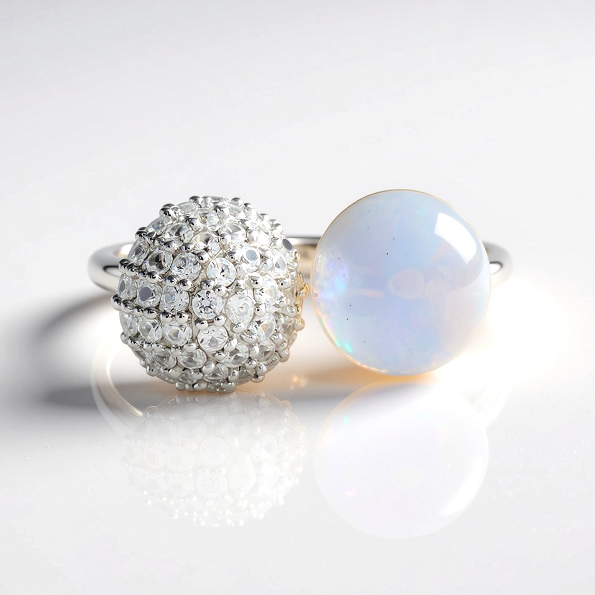 Cavill - Zilveren ring met Welo-opaal 2,74 ct en 81 Cambodjaanse zirkonia pavé 1,70 ct - 925 Sterling Zilver Platina - Elegante Melo Essence ring
