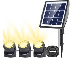 Vijververlichting op zonne-energie, 6 V/2 W, spot met polykristallijn zonnepaneel, zwembadverlichting, buitenverlichting, werkt op zonne-energie met 1 W, 3 lampen, IP68 waterdicht, voor tuinvijver