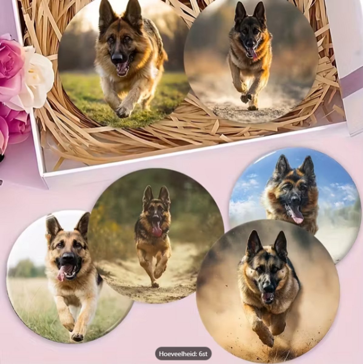 Onderzetters Duitse herder triplex hout – set van 6
