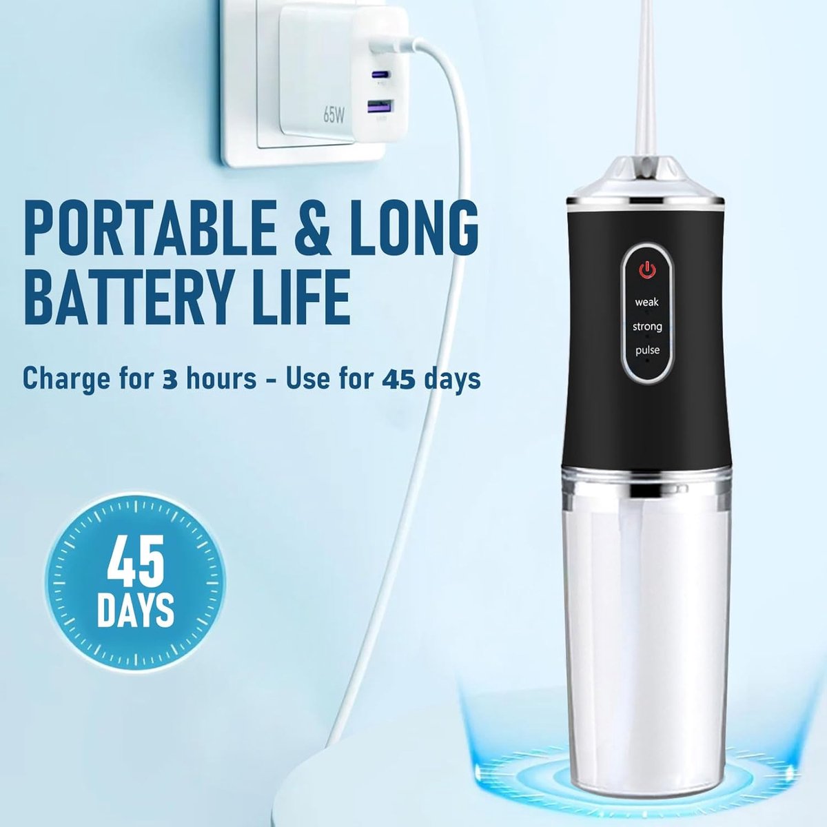 Draadloze elektrische waterflosser - 3 modi en 4 spuitkoppen thumbnail 2