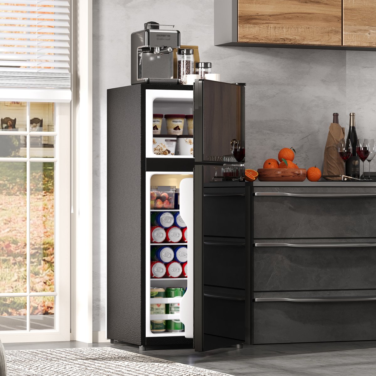 Mini Koelkast Met Vriesvak - 92 Liter, Glazen Deur, LED Verlichting - Stil, Energiezuinig - Voor Kantoor, Slaapkamer, Woonkamer