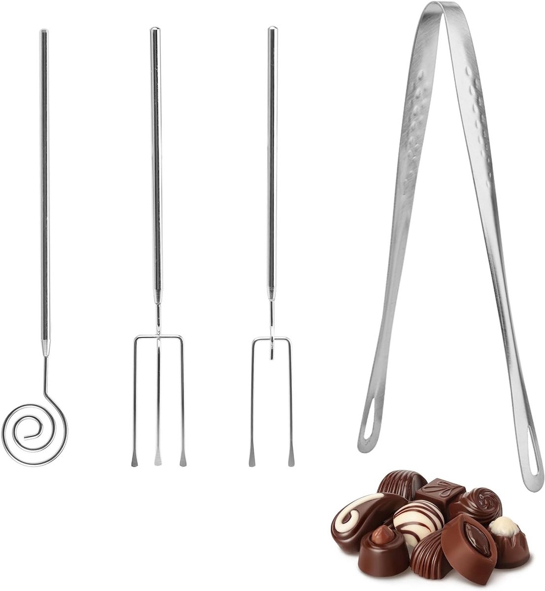 Set van 4 RVS Chocolade Bonbon Vorken - Ideaal voor Chocolade, Truffels en Bakken