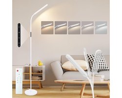 NETTLIFE LED Vloerlamp - 11W - Wit - Dimbaar - 3000K tot 6500K - 5 Kleurtemperaturen - 5 Helderheidsniveaus - Draaibare Leeslamp - Touch Bediening - 1 Uur Timer - Voor Woonkamer Kinderkamer Bank