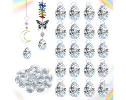 20 Stuks Kristallen Hangende 37mm Glas Zonnevanger met 20 Metalen Ringen voor Raamdecoratie en Ambachten - Prismatische Dangles voor Kroonluchters en Versieringen