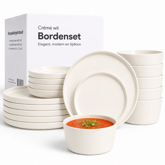 Luft Serviesset 6 Persoons - Restaurant Bordenset - Kommen - Eetborden - Modern - Massief Aardewerk, Keramiek - Creme/beige/wit - 18 delig