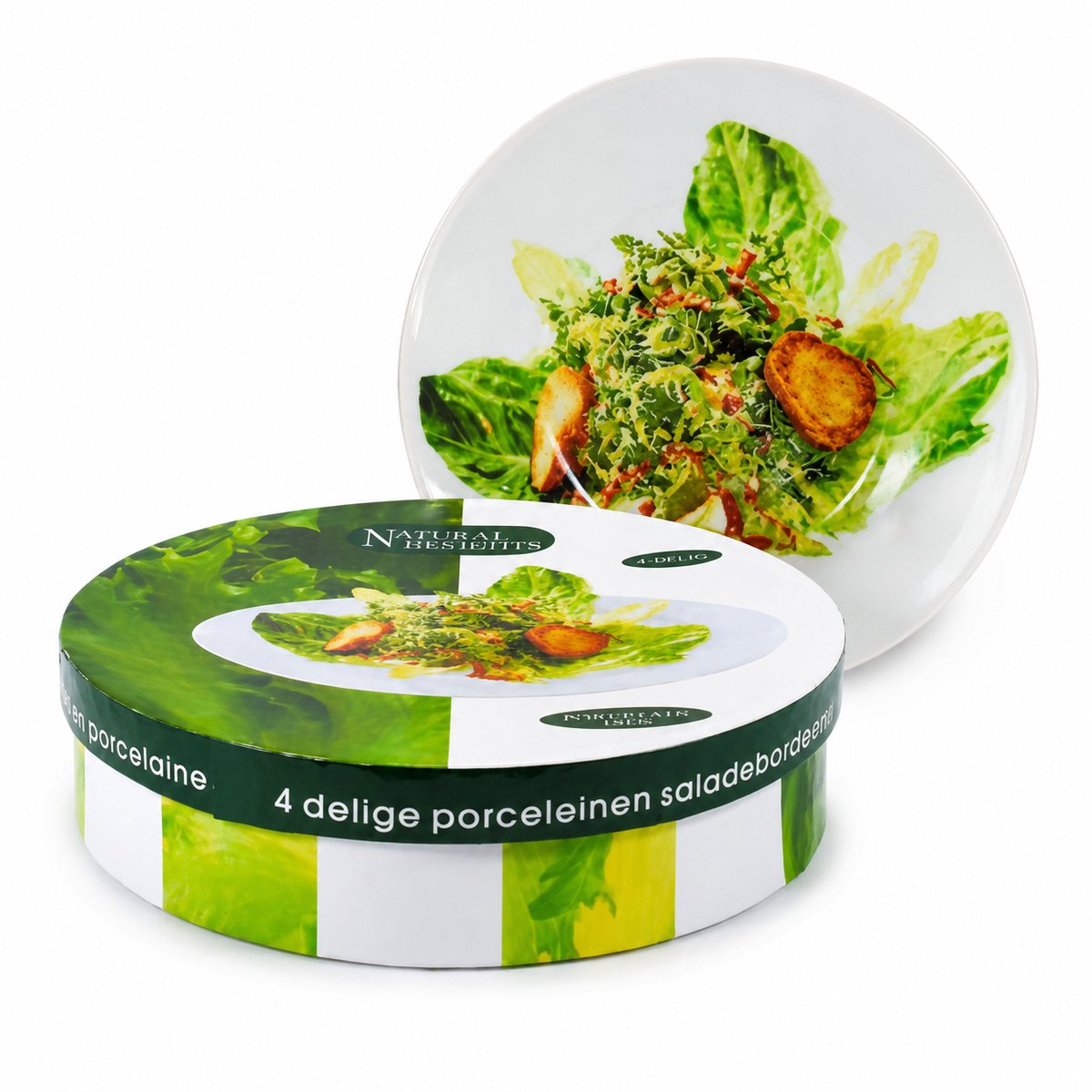 ZoeZo Design - saladebord - saladebordjes - 4 stuks - set van 4 - Porselein - Ø 19 cm - met print - in doos