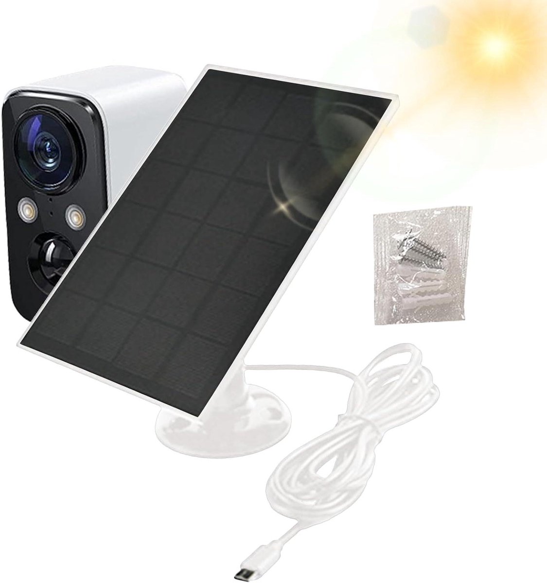 Zonnepaneel Camera - Zonneoplader Buiten - Energie Besparen - Waterdicht IP66 - 1.2m Kabel - Zwart