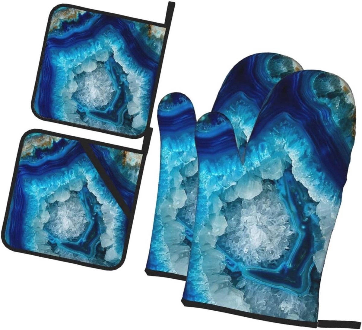 Pannenlap Keuken Set - Ovenwanten - Veilig Koken - Waterdicht Polyester - 4 Delig - Aqua Blauw