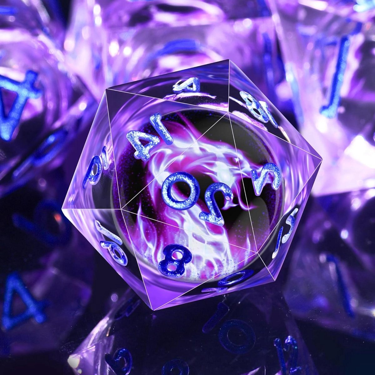Veelvlaks Dobbelstenen Set - RPG Dobbelstenen - Tafelspel Avonturen - Vlam Draak Ontwerp - 7 Stuks - Violet Blauw