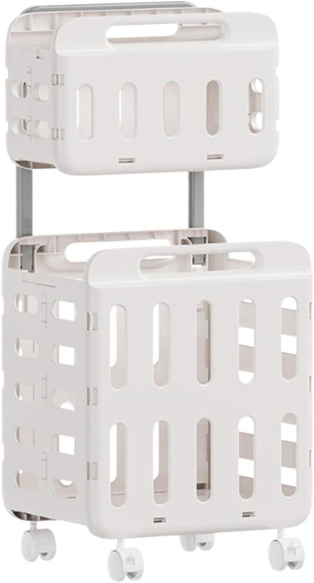 Wasmand met wielen Opvouwbare mand Was sorteren Dubbellaags ontwerp 46 x 41 x 13 cm Wit