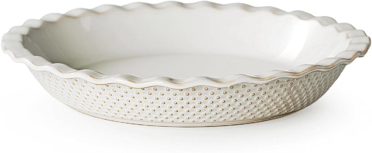 Keramische Taartvorm - Quiche Schaal - Gebak Maken - Non-stick Coating - 25 cm - Wit met Stippen