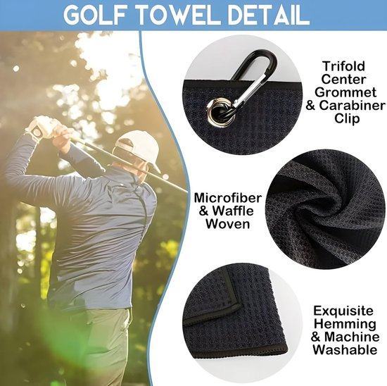 Golf Set Handdoek Pitchfork - Golf Accessoires - Baanonderhoud en Reiniging - 2-in-1 Divot Tool - Met Clip Karabijnhaak - Gestreept van GOLF — afbeelding 3