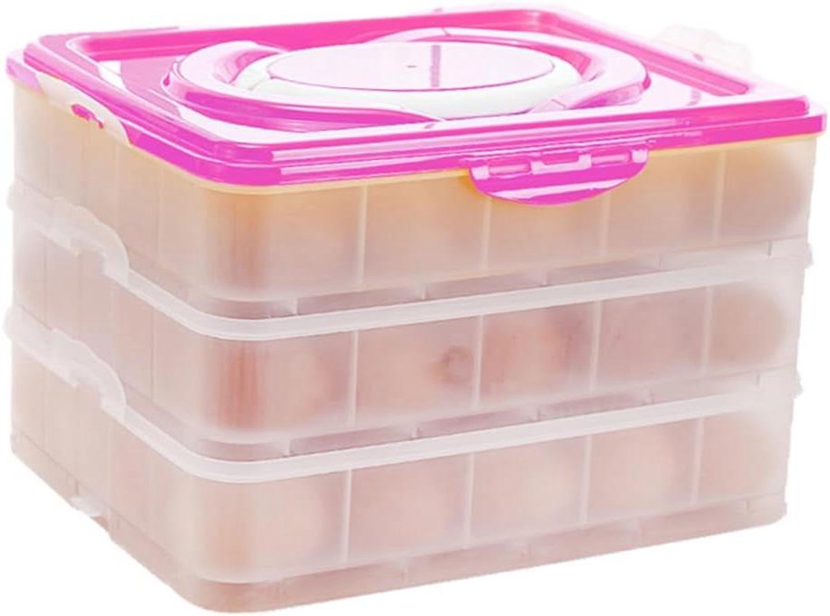 Eierdoos Koelkast - Voedsel Container - Voedsel Opslag - 3 Laags Stapelbaar - 1 Stuk - Roze