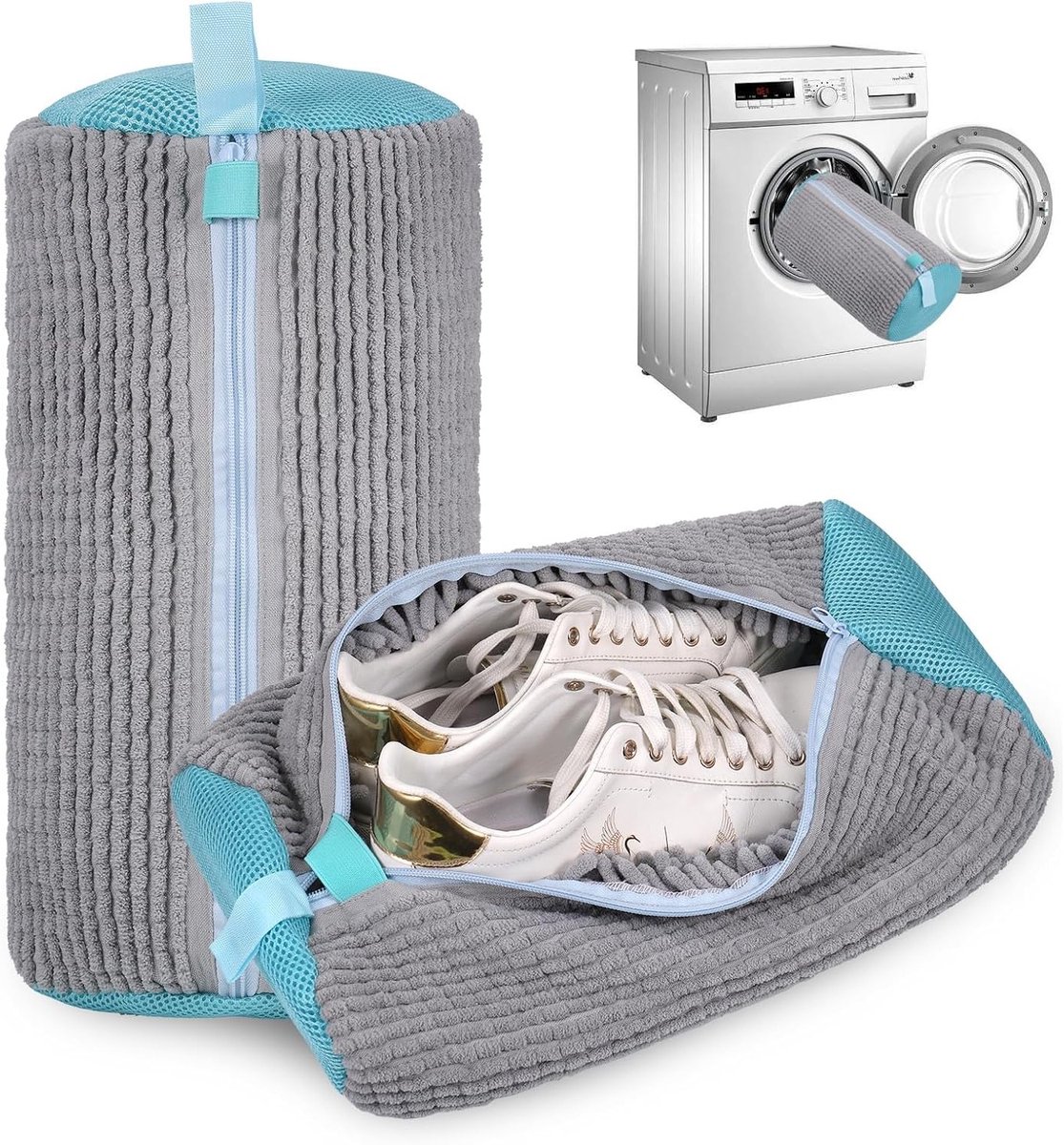 Herbruikbare waszak voor schoenen, wasmachine, 360° reiniging, ideaal voor sneakers en sportschoenen, grijs, set van 2 stuks