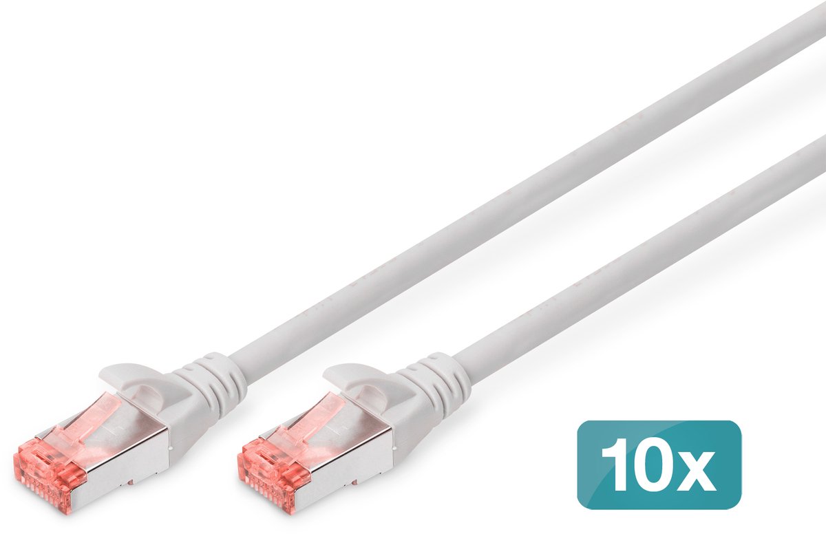 Digitus DK-1644-030-10 RJ45 Netwerkkabel, patchkabel CAT 6 S/FTP 3.00 m Grijs Folie afscherming, Afscherming totaal, Afgeschermd, Halogeenvrij, Simplex,