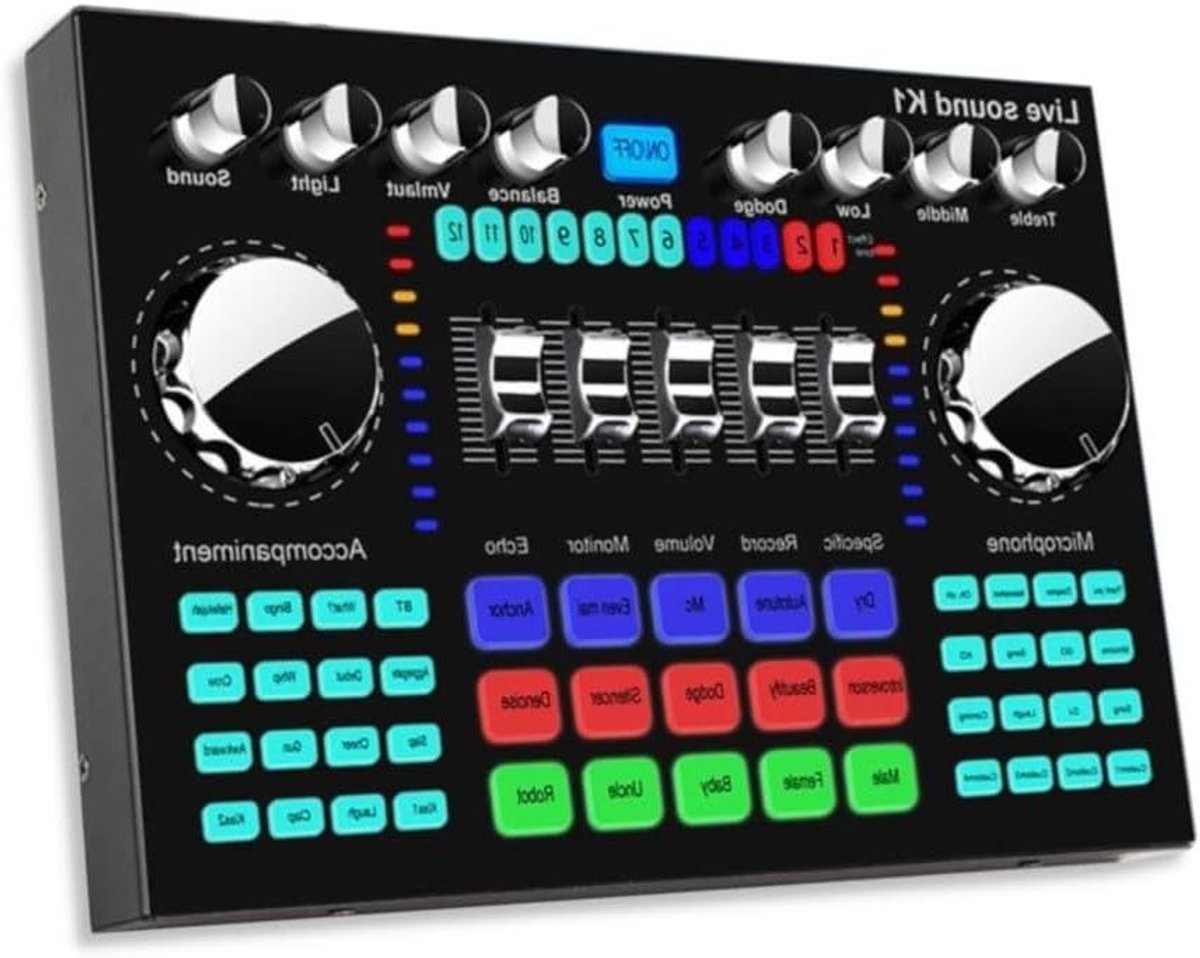 Geluidskaart Mixer - Stemvervormer - Live Streaming - 27 Geluidseffecten - 1 kg - Zwart