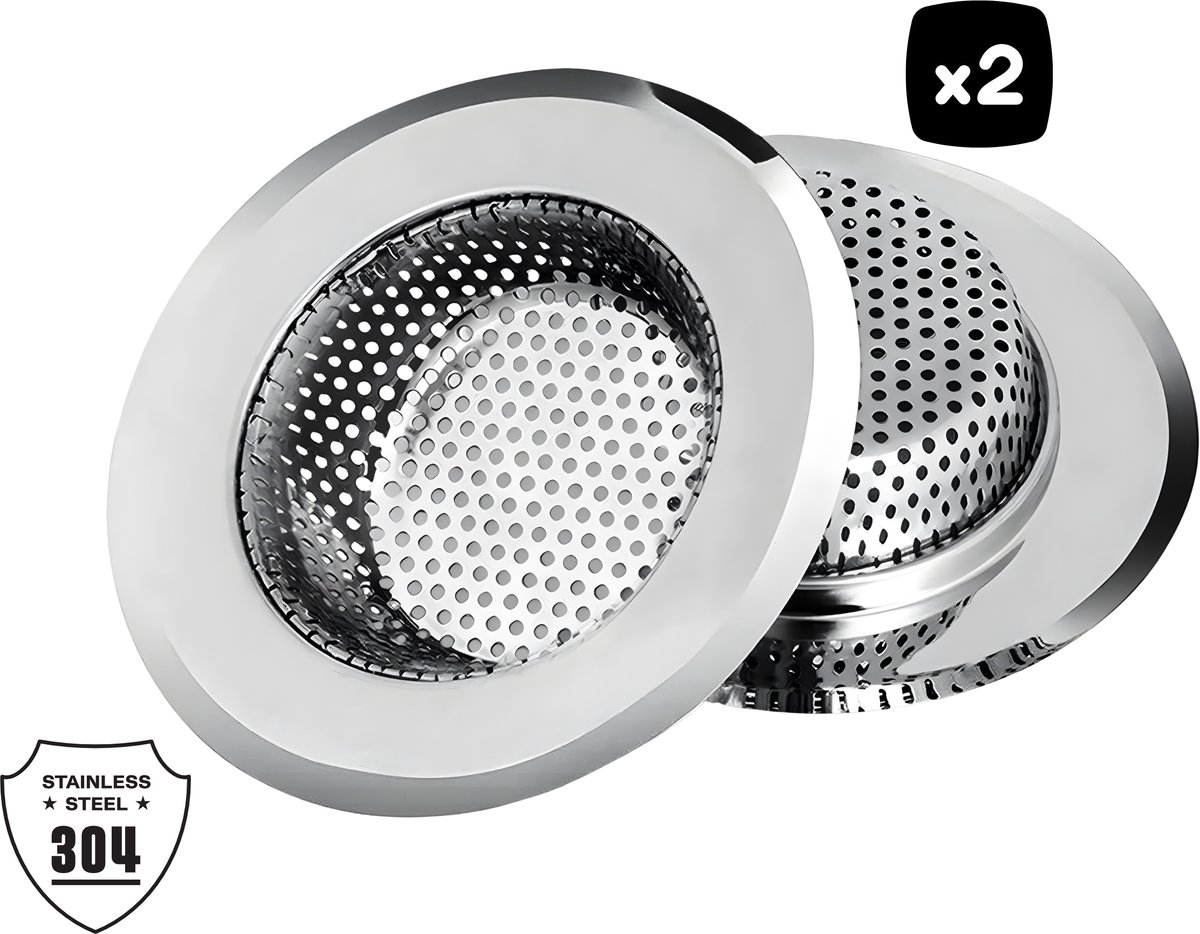 2x Goodli RVS Gootsteen zeef - 11,4 cm - Universele Gootsteenstop voor Keukenafvoer - Roestvrijstaal Filter tegen Verstopping - Afvoerstop - Geschikt voor Standaard Afvoer - Duurzame Herbruikbare Afvoerzeef voor Keuken en Badkamer - Anti Verstopping