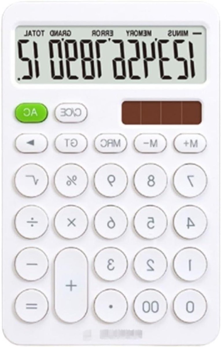 Rekenmachine Desktop - Basis Calculator - Dagelijkse Berekeningen - 12 Cijfers LCD - Ergonomisch Toetsenbord - Wit