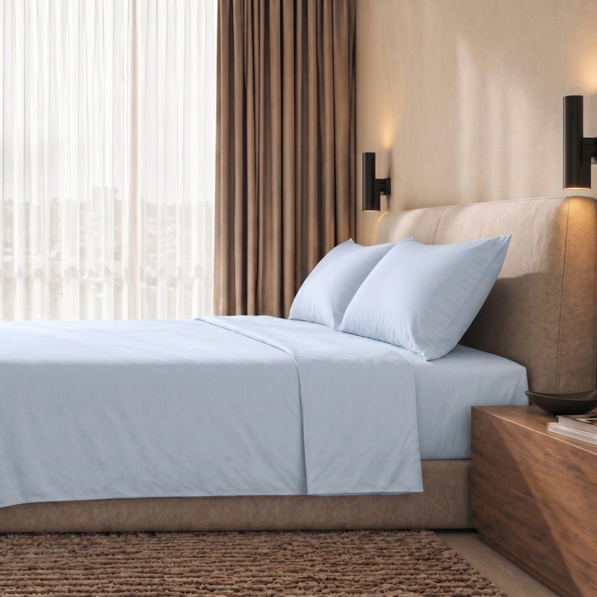 The White Stone Lakenset Eenpersoons 100% Katoen Percal 200 TC IJs | Hoeslaken 90x200 cm, Laken 160x295 cm, Steghoogte 28 cm en 1 Kussensloop | Made in Italy