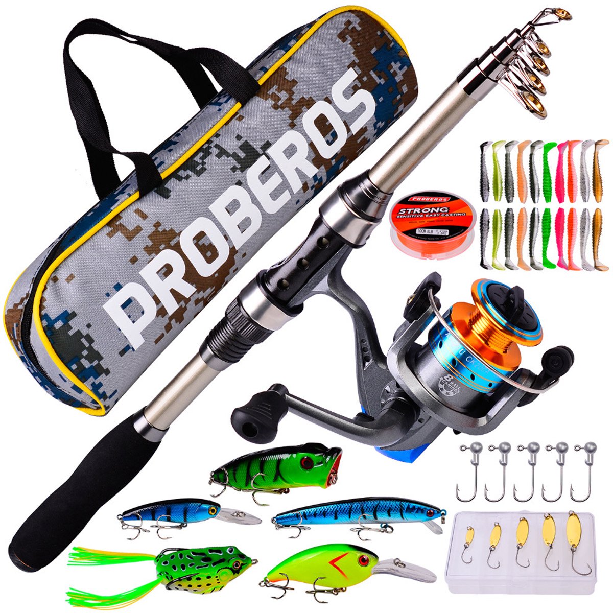 Woegel Vishengel Set Compleet – Hengelset met Vispullen & Hengelsport Accessoires – Inschuifbare Vishengel 1.8 Meter – Complete Vis Set
