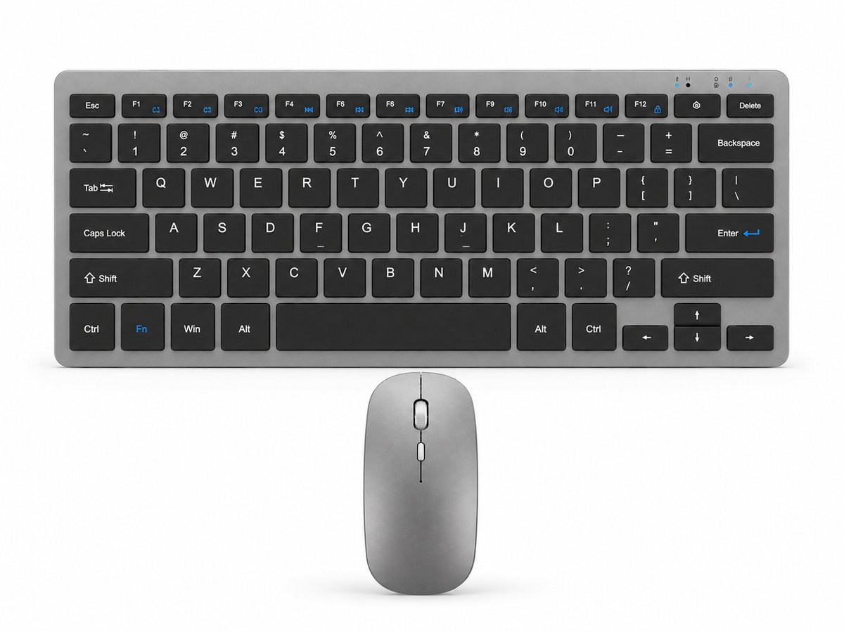 APO Electronics® AirKeys S1 - Draadloos Toetsenbord en Muis Set - Bluetooth + USB - Stil Typen - Ultradun Design - Compact Keyboard - Tot 5000 DPI - Voor Windows & Mac - Grijs