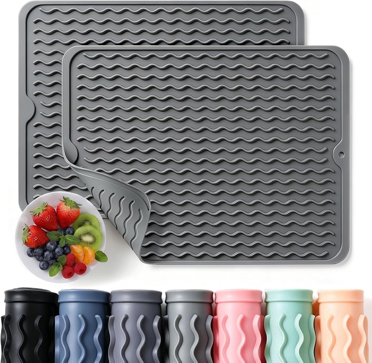 OLOEY Siliconen afdruipmatjes(2 stuks)-een onmisbaar item voor je aanrecht-Hittebestendig en waterdicht-geschikt voor onder de gootsteen-koffiehoekjes-afwasrekken-stenen servieskasten en als decoratie op het aanrecht