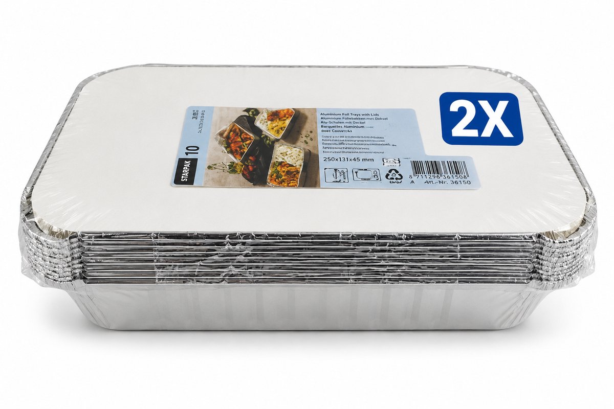 Papstar aluminium schalen 0.8 liter Set van 10 stuks - Voordeelverpakking van 2 Sets (20 Stuks Totaal) - Wegwerp Aluminium voor Oven Vriezer en BBQ