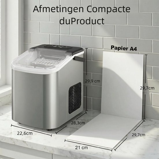 Ijsblokjesmachine - Draagbare ijsmachine - Snel 9 ijsblokjes per 7-10 min - ijsblokjesmachine met zelfreinigende functie - voor thuis kantoor feestjes - zilver — afbeelding 2