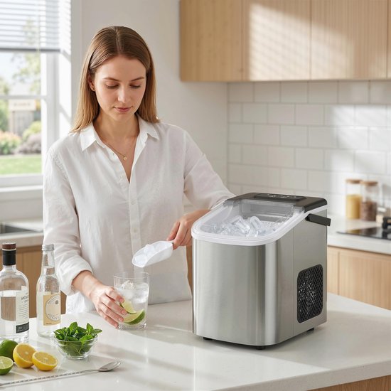 Ijsblokjesmachine - Draagbare ijsmachine - Snel 9 ijsblokjes per 7-10 min - ijsblokjesmachine met zelfreinigende functie - voor thuis kantoor feestjes - zilver — afbeelding 3