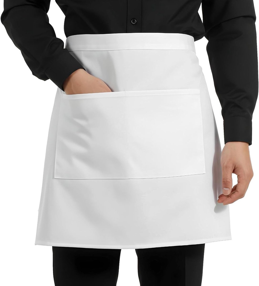 Schort voor de Taille in Set van 2 met Voorbindriem en 2 Zakjes - Koks Schort, Bistro Schort, Bediening Schort voor Restaurant en Bar