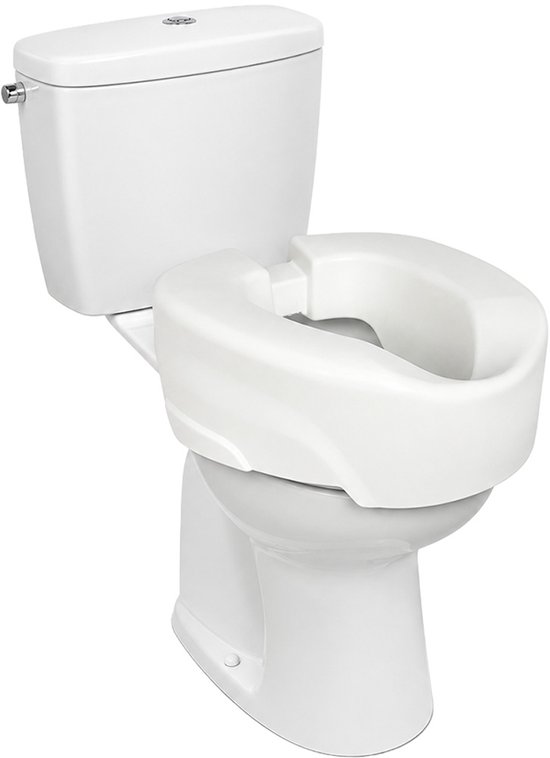 Witte toiletverhoger, 10 cm hoog, op een witte toiletpot.